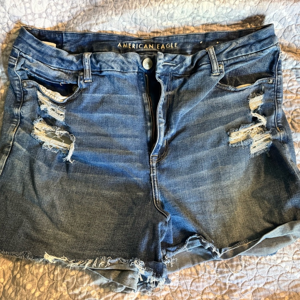 American Eagle Outfitters Blue Jean Shorts with Distressed Details